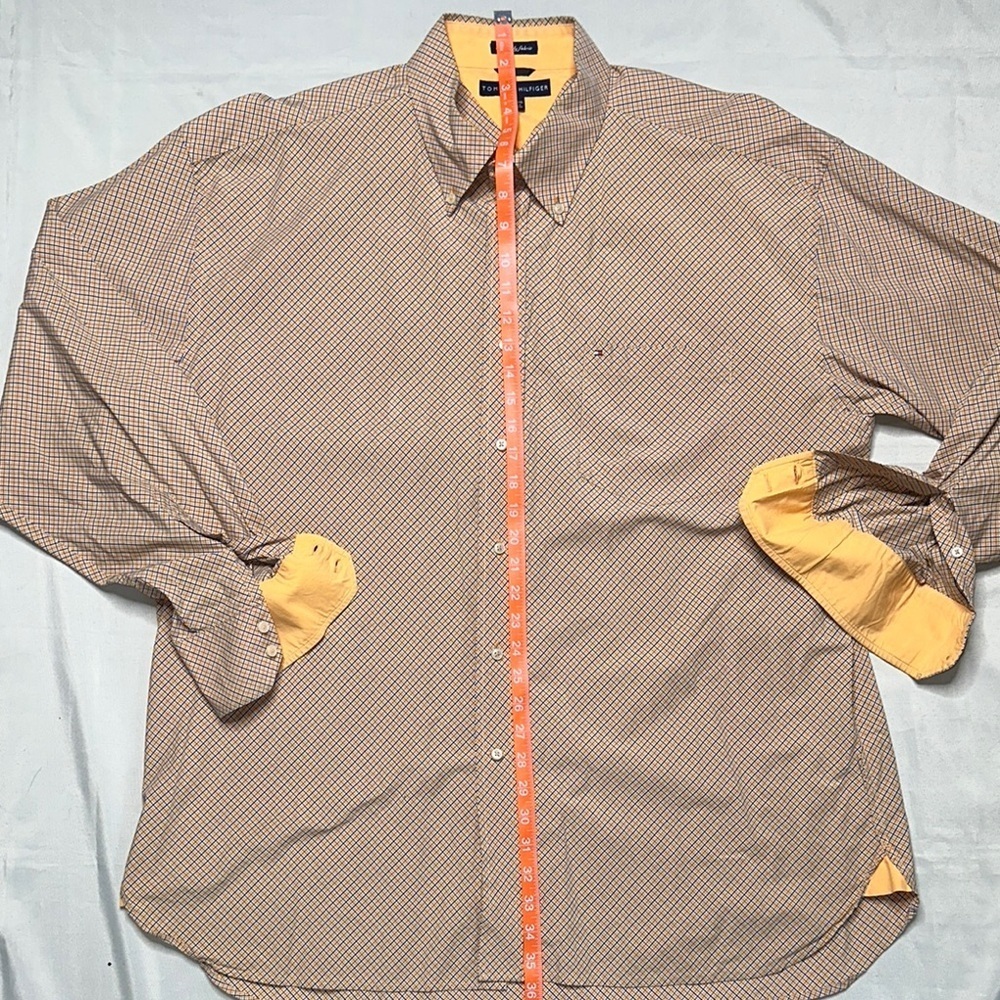 Tommy Hilfiger Men's Orange/Blue Patterned Button Down Shirt - Picture 6 of 8